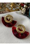 Gold Sarmal Bordo Yelpaze Küpe, Hafif