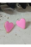 Pembe Mineli Küçük Kalp Kadın Küpe, Pembe Kalp