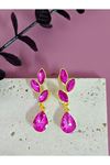Pembe Gold Kristal Taşlı Yaprak Küpe