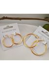 Gold 3cm Ve 4cm 2 Çift Boru Halka Kadın Küpe Seti