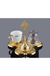 Tek Kişilik Gold Metal Porselen Kahve Takımı