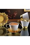 12 Parça 6 Kişilik Gold Metal Porselen Kahve Takımı