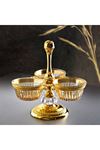 Gold Metal Cam 3 Bölmeli Servis Sunum Çerezlik