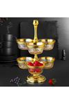 Gold Metal 6 Bölmeli 2 Katlı Servis Sunum Cam Çerezlik