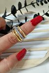 Çelik 4 Lü Halka Elegance Gold Taşlı Zincir Yüzük, Tek Ebat