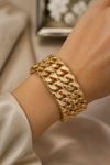 14K Gold Çift Zincir Tasarım Bileklik Kelepçe