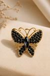 Gold Siyah Taşlı Kelebek Broş, Uzunluk: 4cm, Genişlik: 4cm 